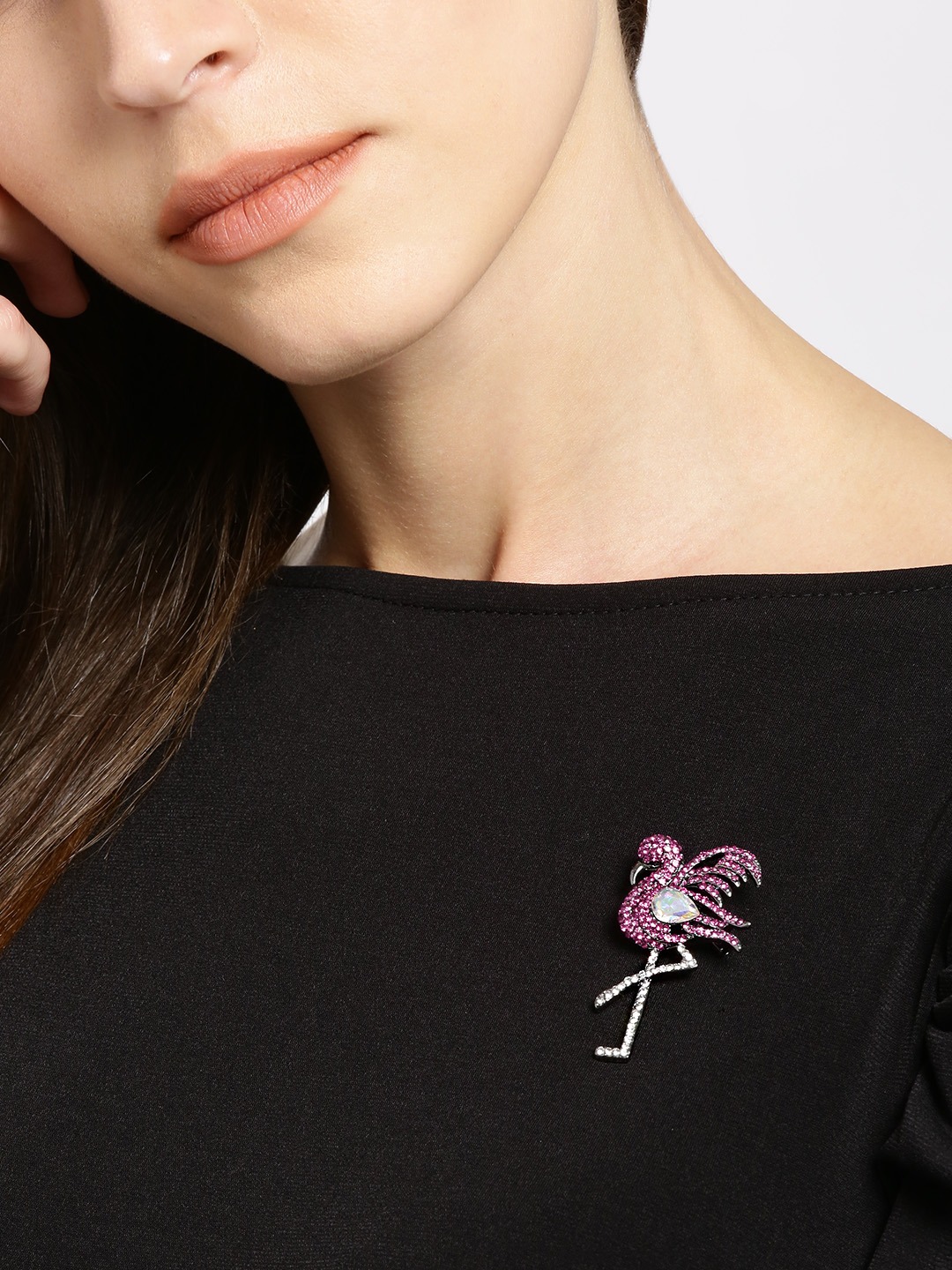 YouBella Stylish Bird Shape Jewellery Silver Plated Brooches for Women (Purple) (YB_Brooch_90)
